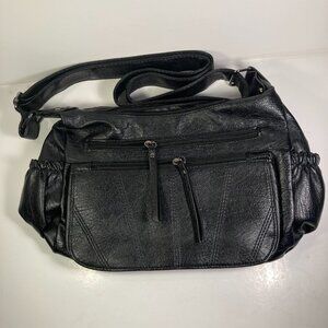 Black Multi Pocket Faux Leather Shoulder Bag